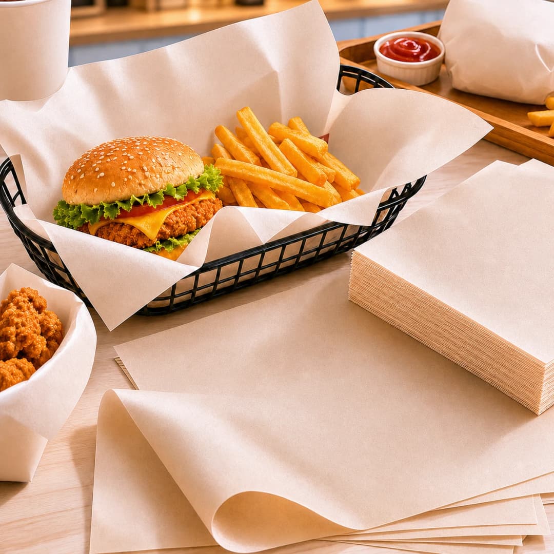Unbranded burger wrapping paper used with burgers and takeaway food
