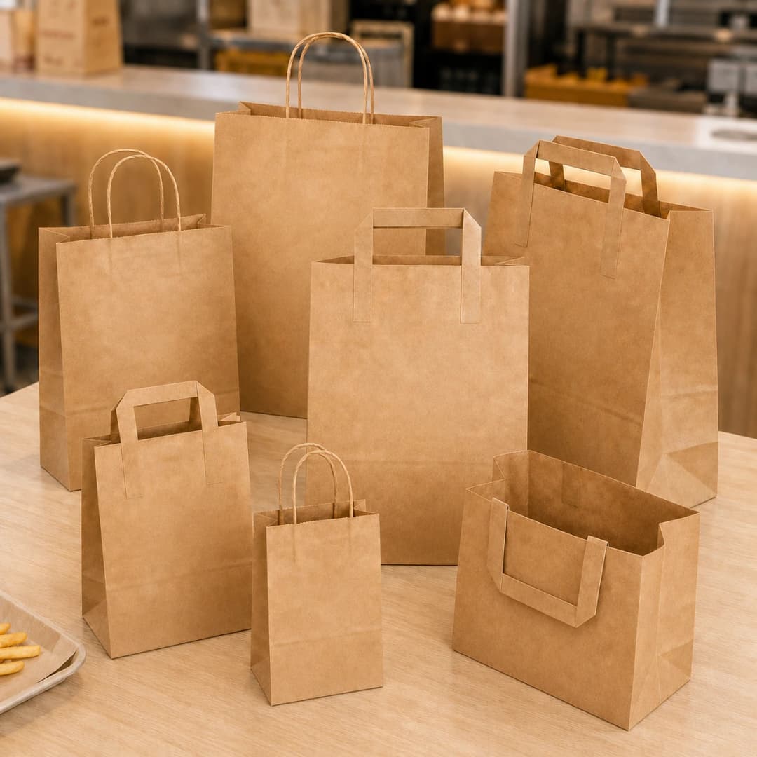 Plain kraft takeaway paper bags ready for custom printing