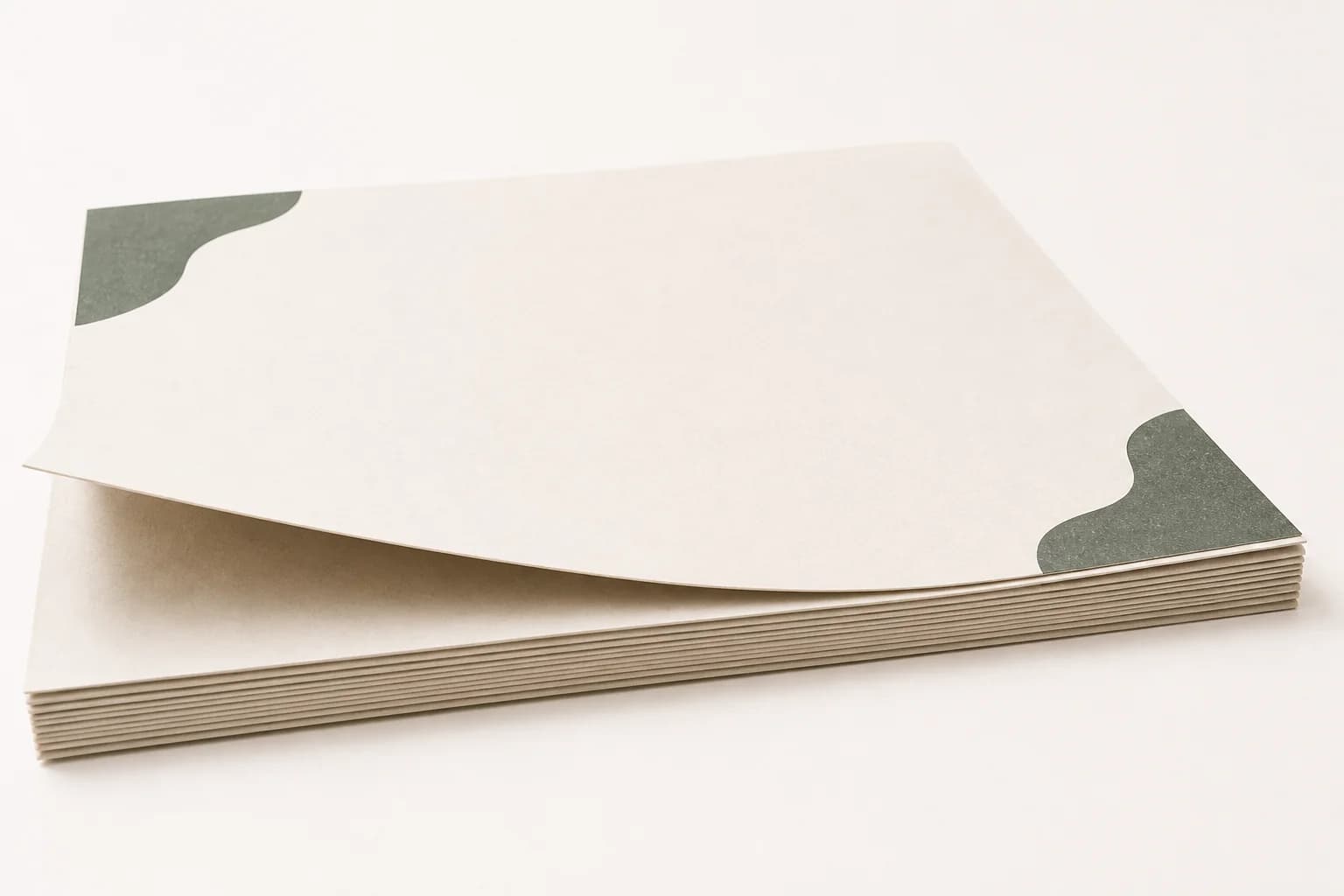 Illustration of flat paper placemat sheets stacked with a corner print design