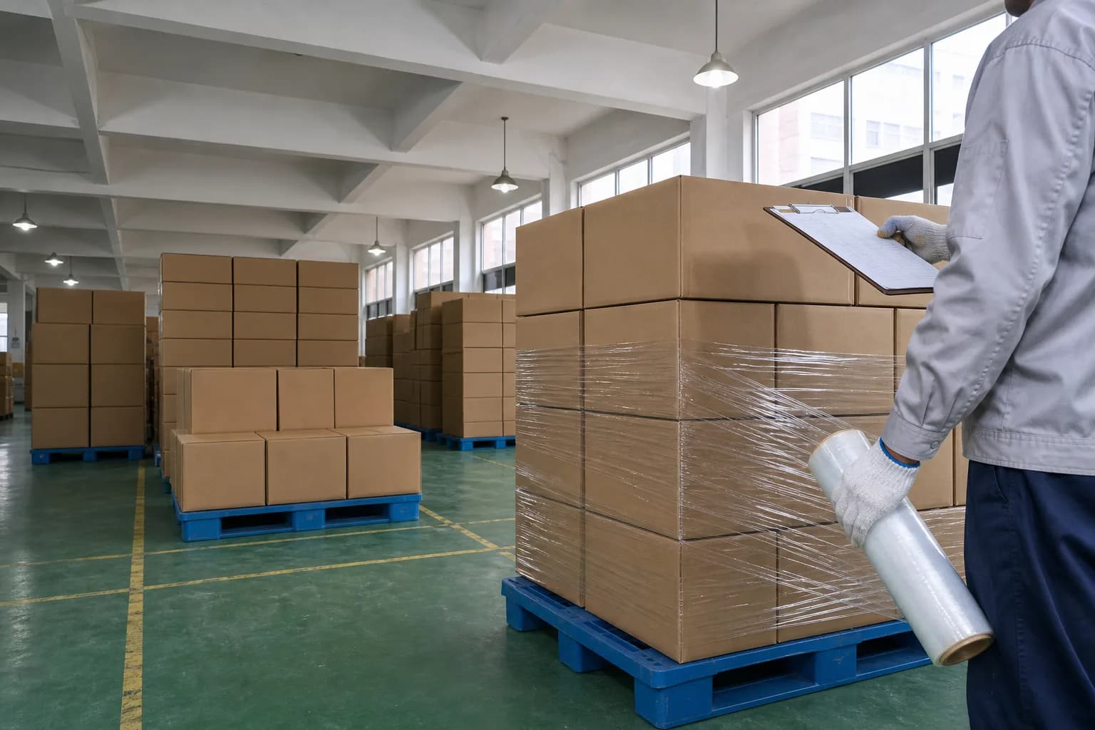 Packed cartons prepared for dispatch in the Xucheng warehouse